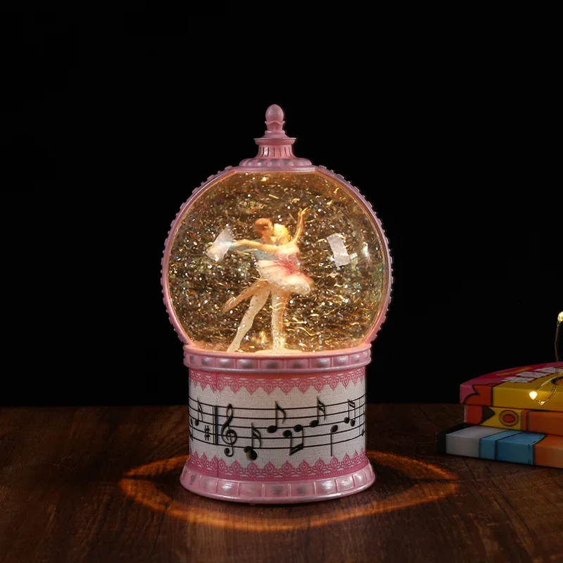 Crystal Ball Music Box Night Light Snow Whirling ballet Ball Girl Birthday Present Music Box Decoration Christmas Lights