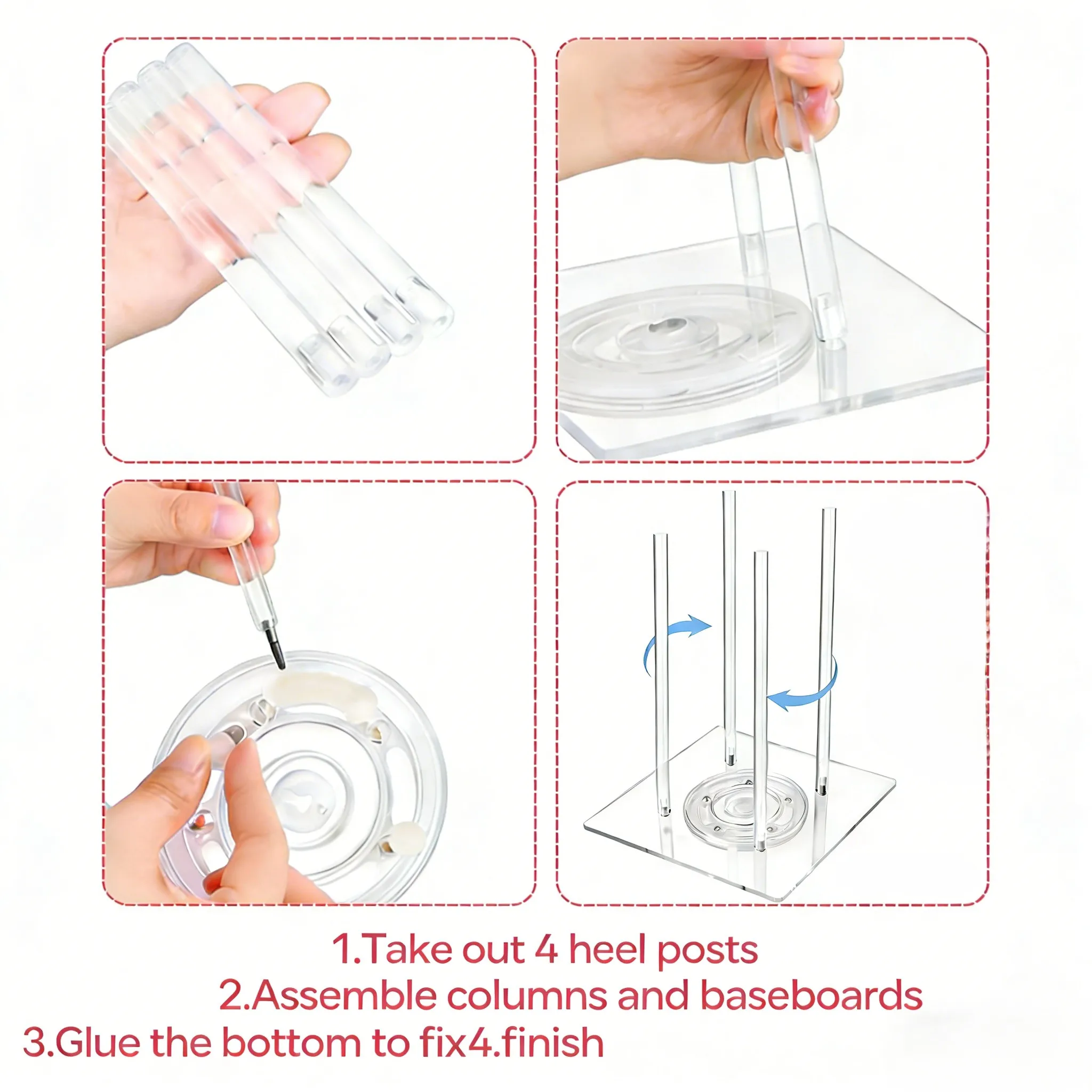 

Acrylic Donut Tower with Lazy Susan Turntable 7.9 by 7.9 Base and 9.8 Inch Support Rods for Dessert Presentation