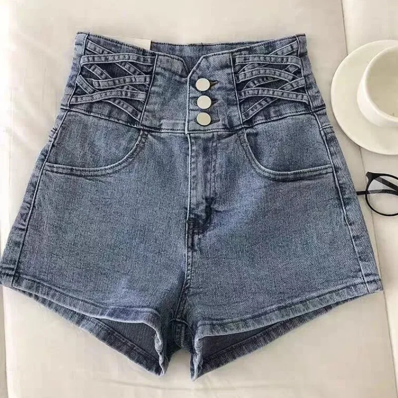 

Шорты женские High Street летние студенческие простые стильные корейские Ins популярные повседневные однотонные винтажные джинсовые базовые прямые Harajuku повседневные