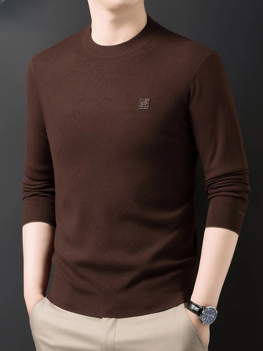 

Spring Autumn Thin Pure Wool Knitted Sweater Men's Mid-aged Casual Sle Soft Comfortable Long Sve round Ne Top