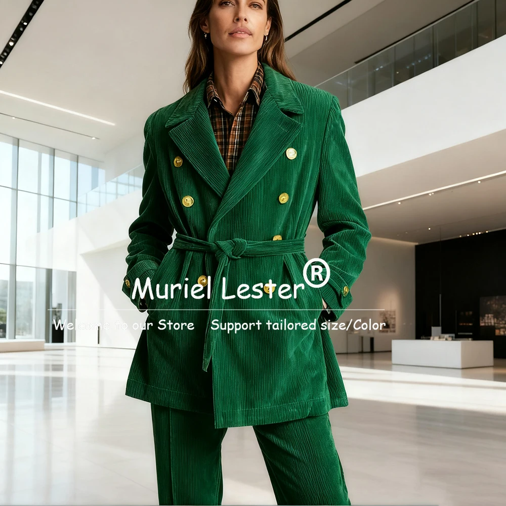 

Классические вельветовые костюмы, женские комплекты из 2 предметов, двубортный пиджак, брюки, женские пиджаки для выпускного вечера по индивидуальному заказу костюм женночи