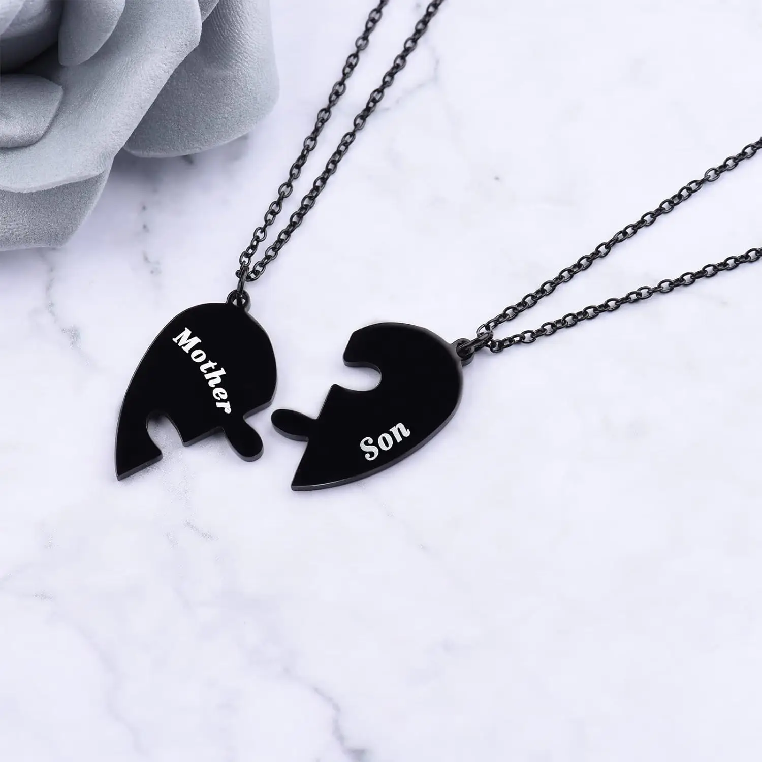 Mother and Son Matching Love Heart Pendant Necklace Set Gifts Son to Mom Mother to Boys Jewelry