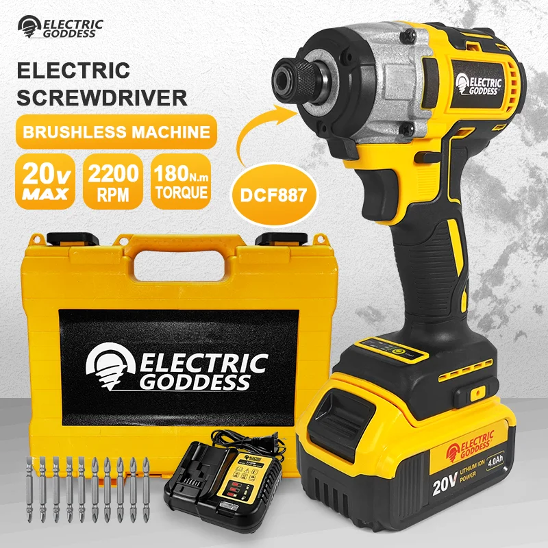 EGOD DCF887 Electric Impact Cordless Drill/Screwdriver Brushless Rechargeable Electric Driver Power Tool Fit Dewalt 20V Battery