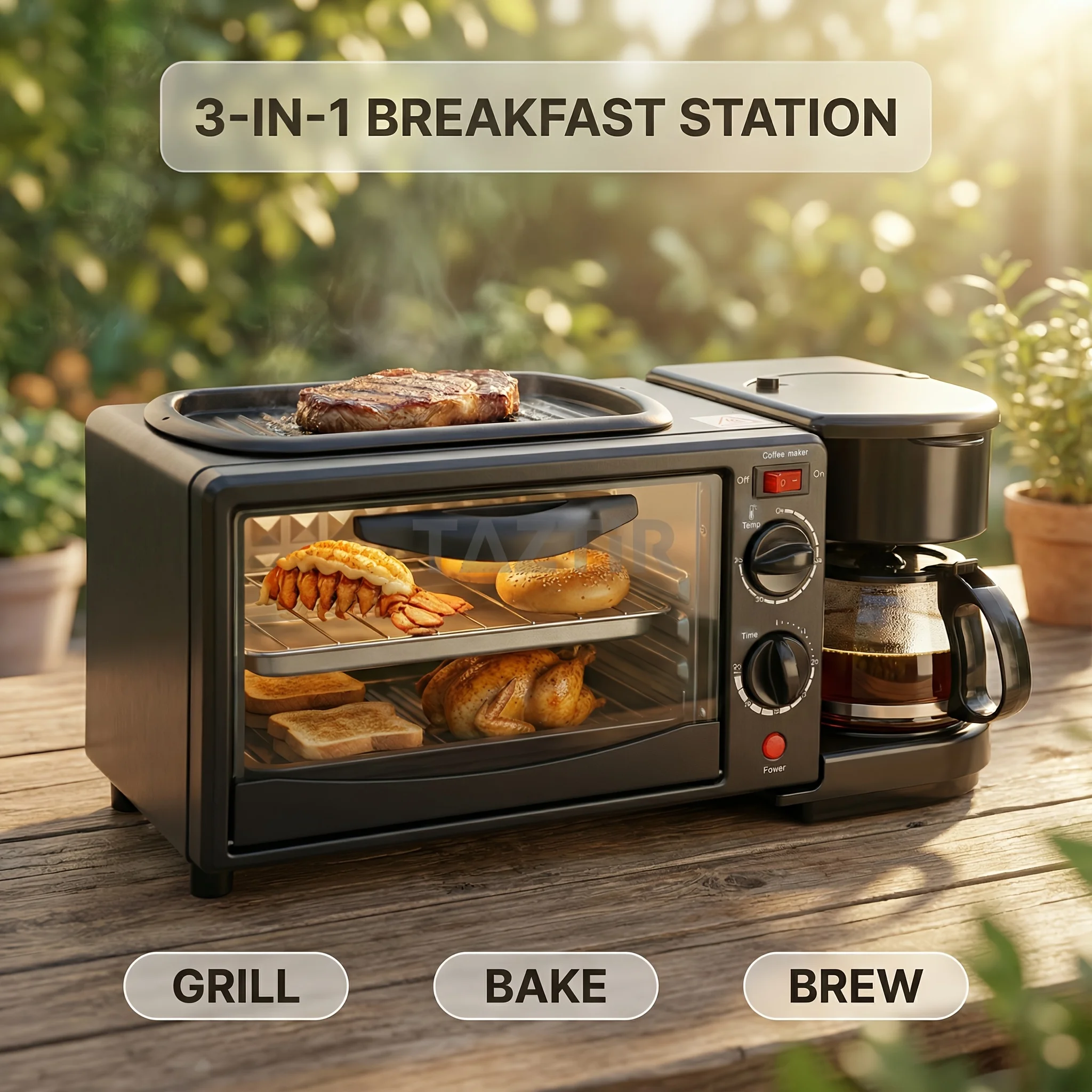 

Breakfast Station 3-In-1, a Compact Oven, Coffee Brewer, Griddle, And Sandwich Maker, Multifunctional Kitchen Appliance f