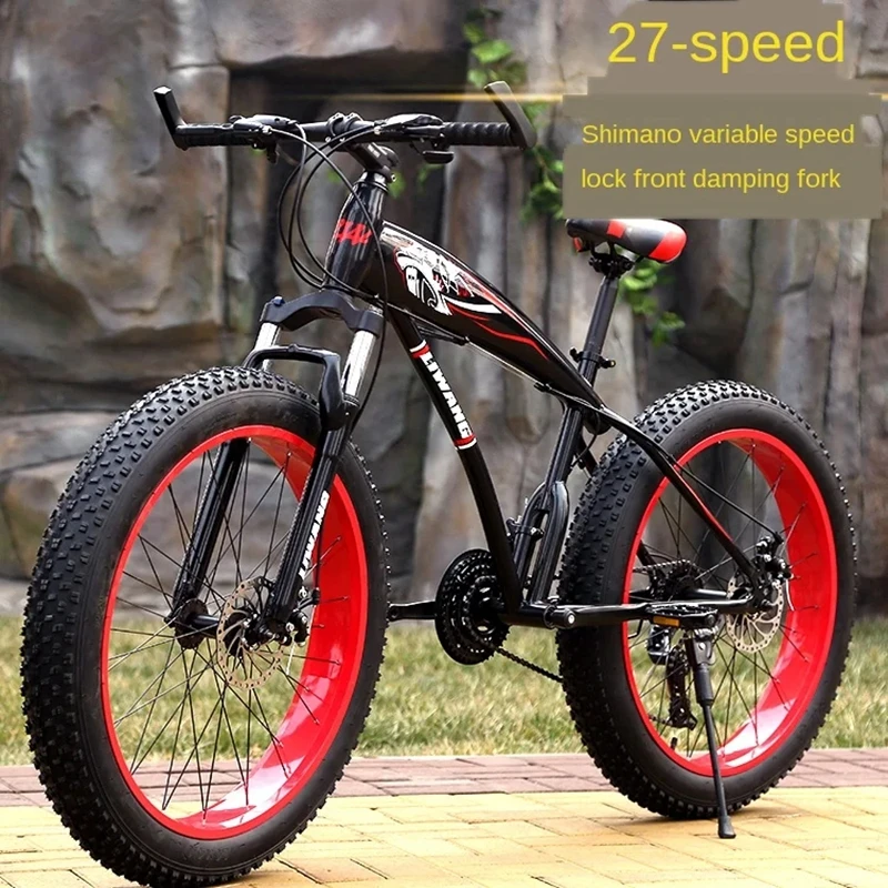 

4.0 Large Fat Tire Damping Snowmobile Mountain Bike Transmission MTB Double Disc Brake Cross Country Bicycle aldult Fatbike