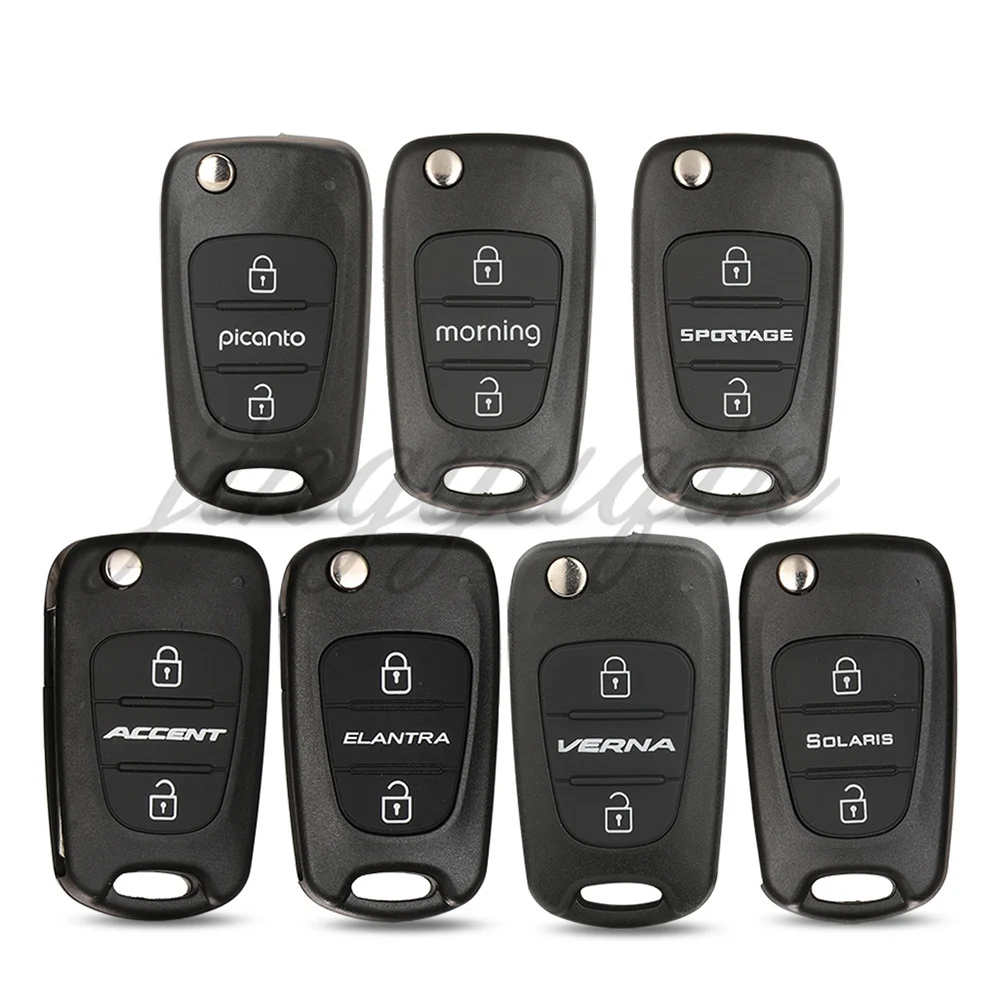 Jingyuqin 2Buttons Flip Car key Shell Case for Kia Hyundai Picanto Morning Sportage Accent Elantra Verna Solaris Fob Replacement