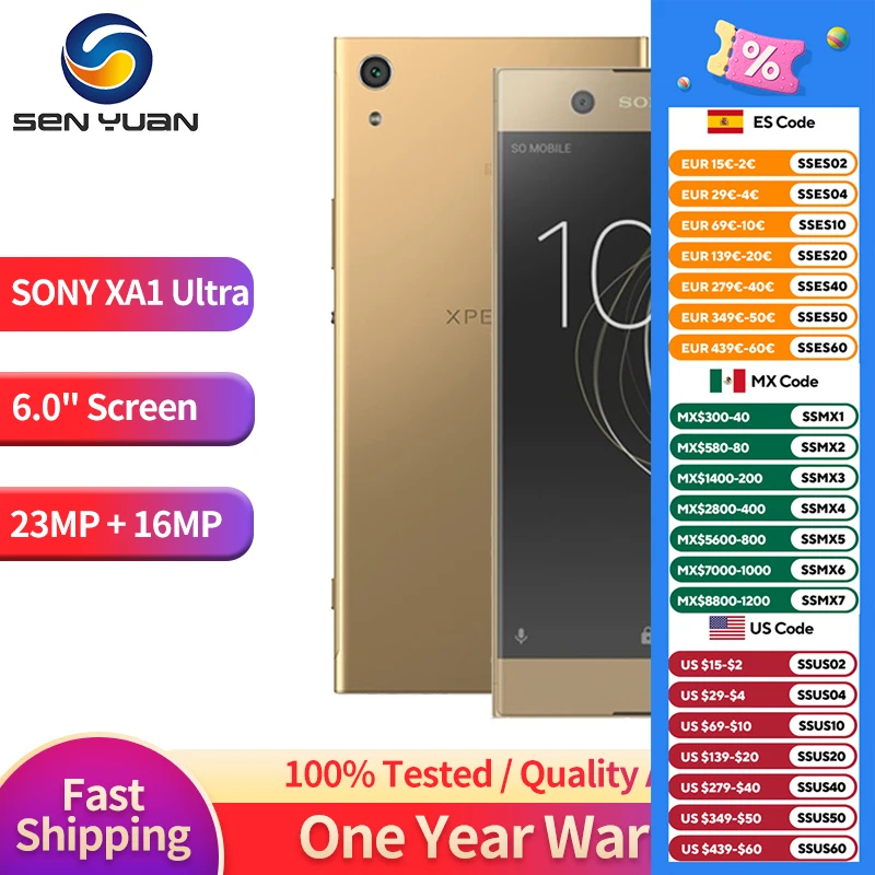 

Sony Xperia XA1 Ultra 4G LTE Mobile Phone 6.0" IPS LCD Screen 4GB RAM 32GB ROM Single/Dual SIM Helio P20 Octa-Core Android Phone