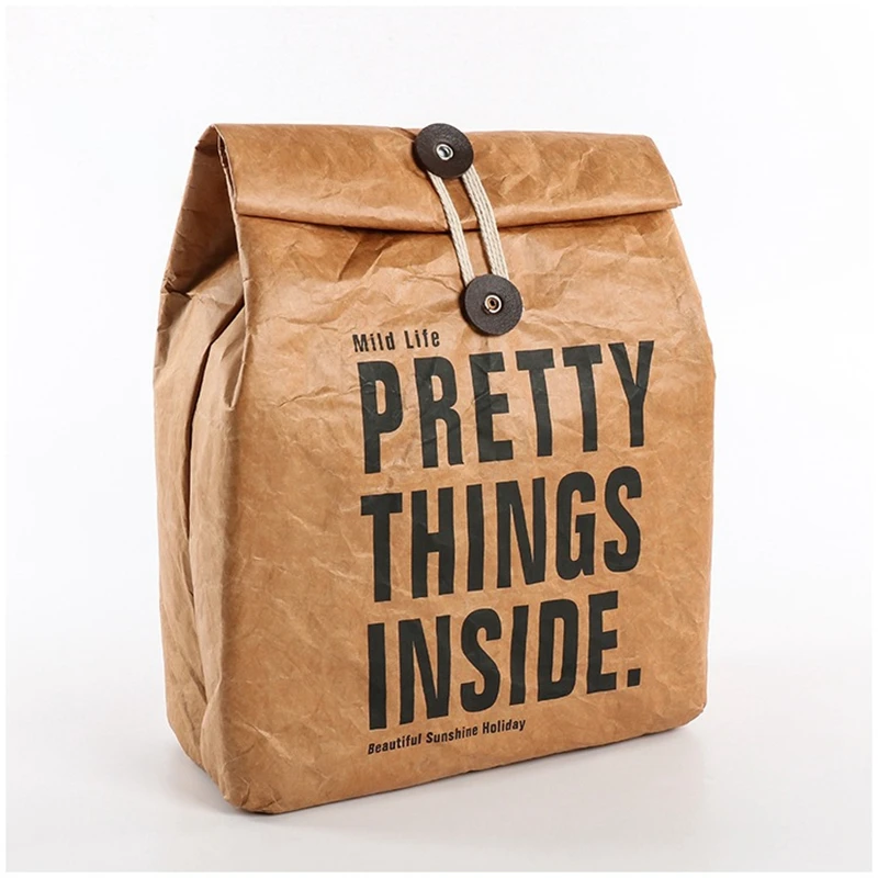 Kraft pieghevole riutilizzabile carta a tenuta stagna colazione Bento Bag contenitore portatile di grande capacità donne Lonchera Termica Alimentos