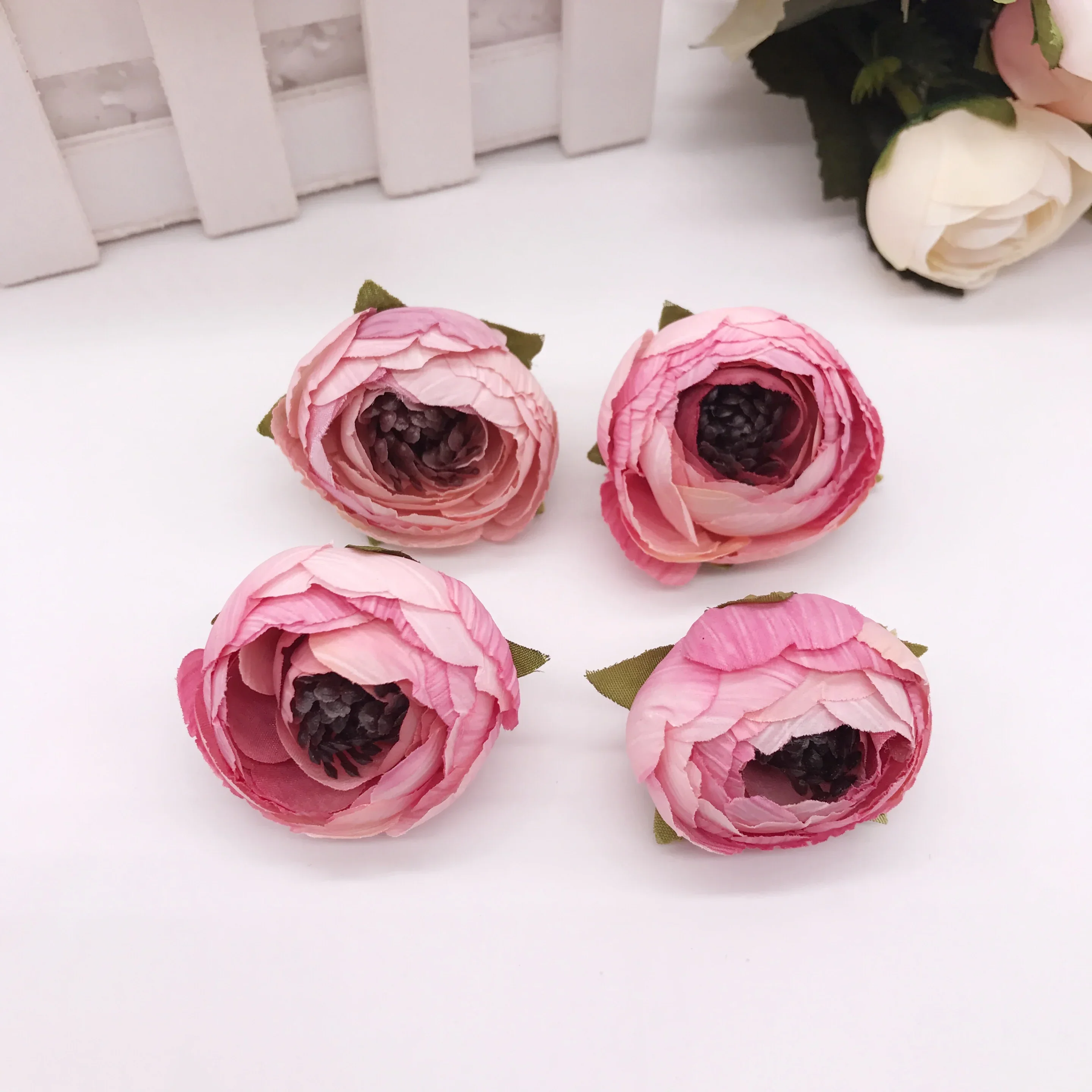 5Pcs Artificial Tea Rose Bud small peony flower head flores for wedding decoration Wreath Scrapbooking DIY Craft Fake Flowers