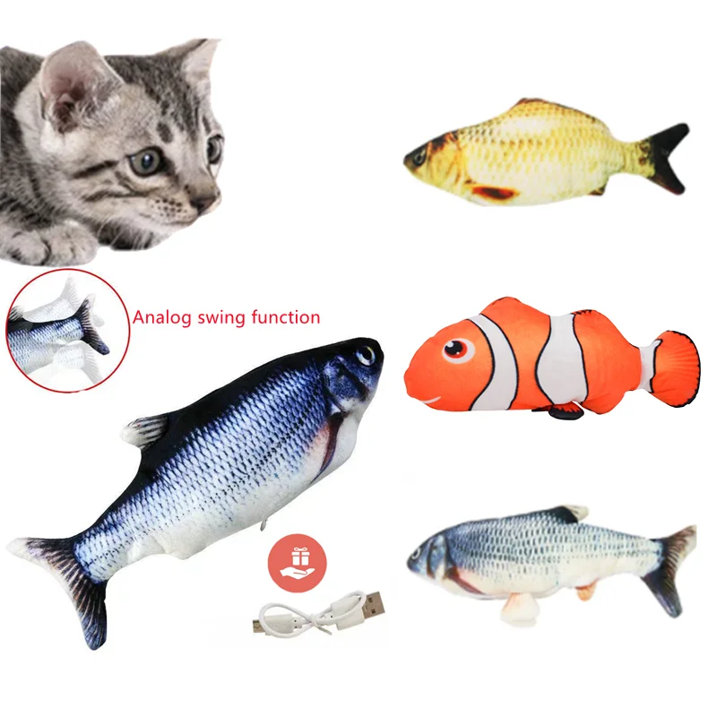 Cat Toys Floppy Wagging Fish Cat Toy Fish USB Electric Charging Simulation Fish Catnip Cat Pet Chew Toys 3d Simulation