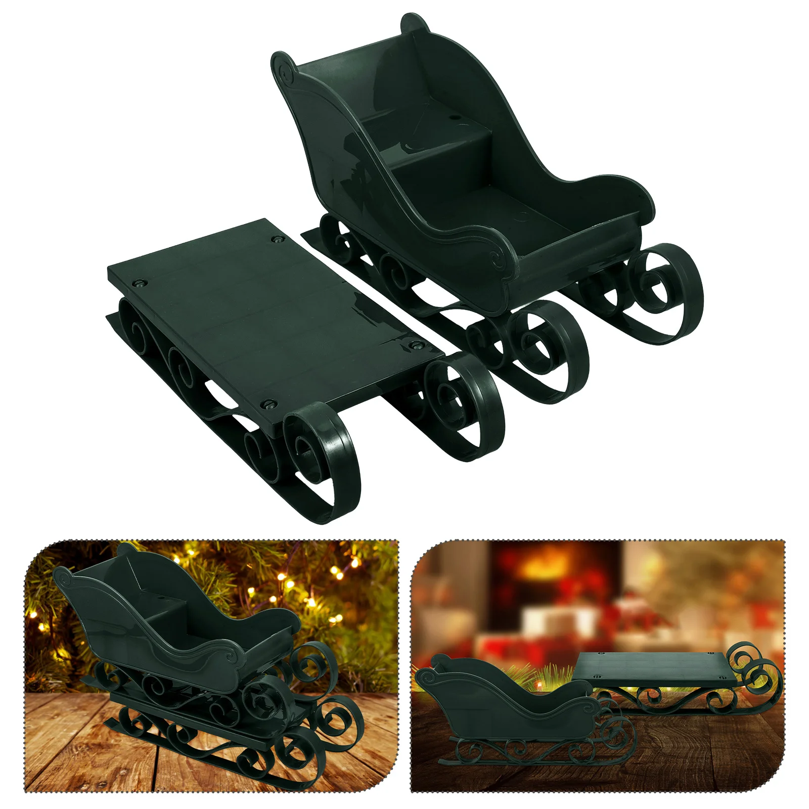 

2Pcs Christmas Sleigh Ski Decoration Mini Desktop Ornament Holiday Party Xmas Scene Layout Gift Christmas Sleigh Ornament