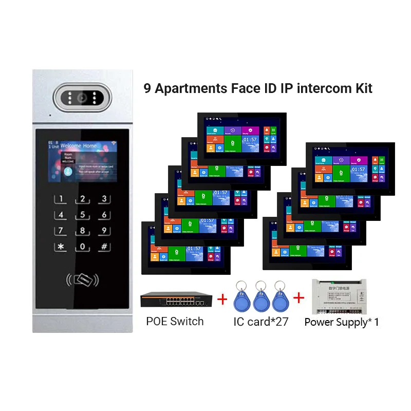 أمن المنزل نظام التحكم في الوصول 8 الشقق IP TCP فيديو باب الهاتف نظام اتصال داخلي 7 بوصة تعمل باللمس التعرف على الوجه ل #2