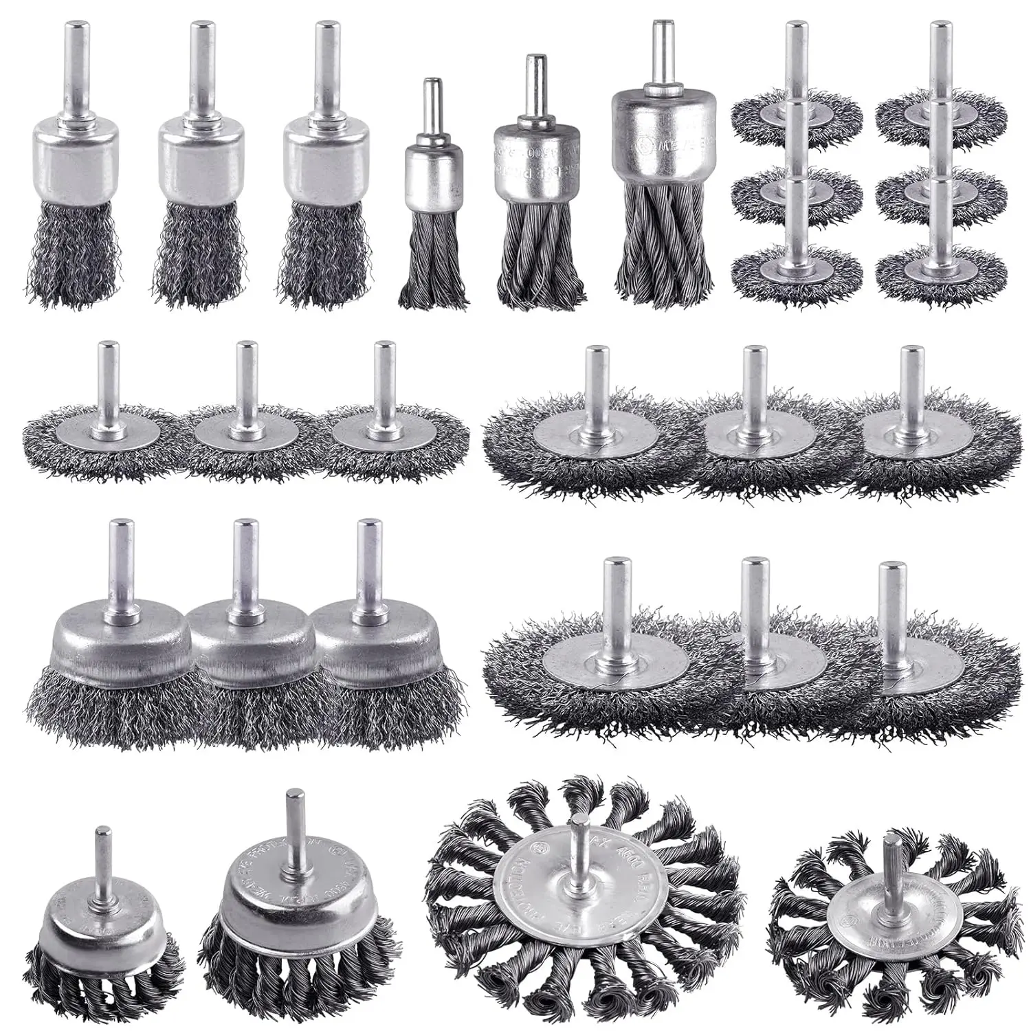 

28-Pack Wire Wheel Brush Set with Carbon Steel & Twist Knot, 1/4-Inch Shank for Rust Removal and Surface Scrubbing