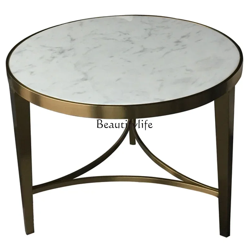 

LXSimple modern marble round coffee table light luxury home living room stainless steel sofa edge hotel club furniture