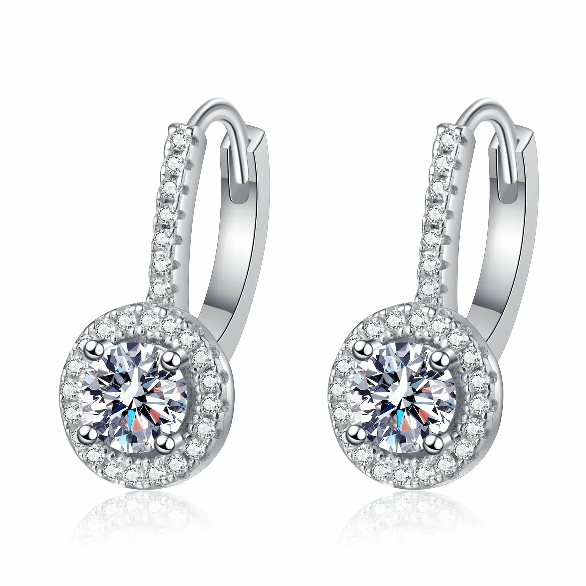 

Classic Trendy Luxury Moissanite Fine Desgign Round Earrings Charms Women Silver S925 Wedding Jewelry Gift