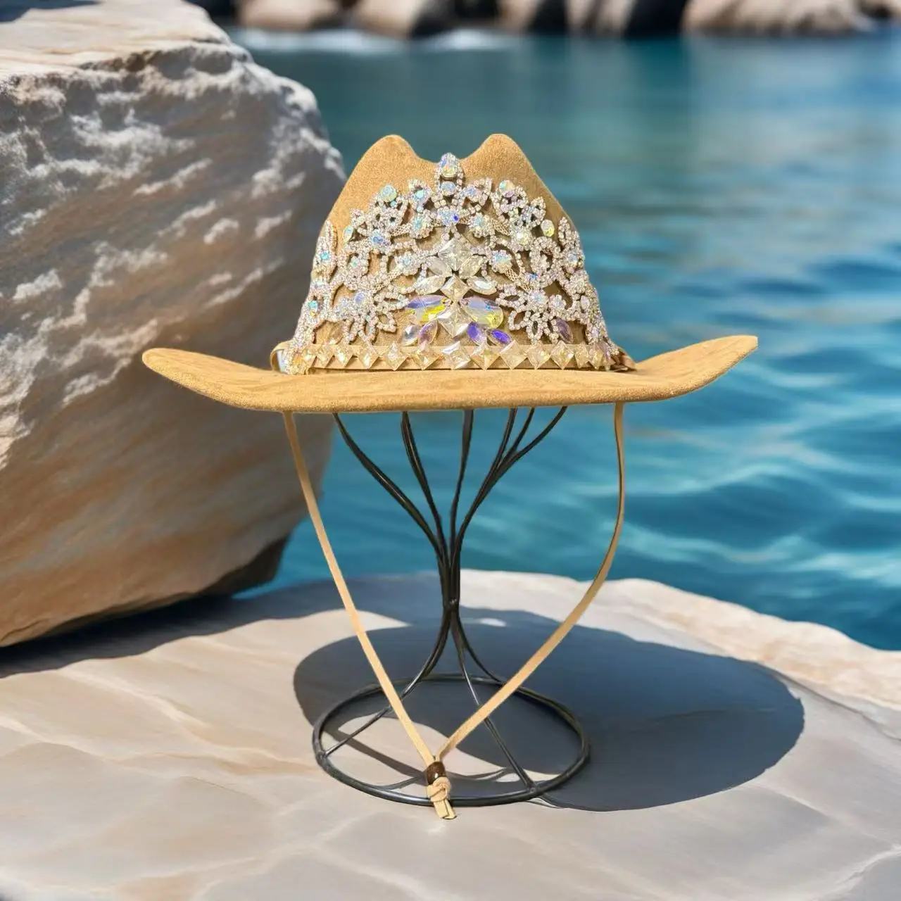 홍루안 글리터 코스튬 모자 성인용 & 카우보이 모자 여성용 라인스톤, 카우보이 코스프레 여성 액세서리 & 카우걸 캡