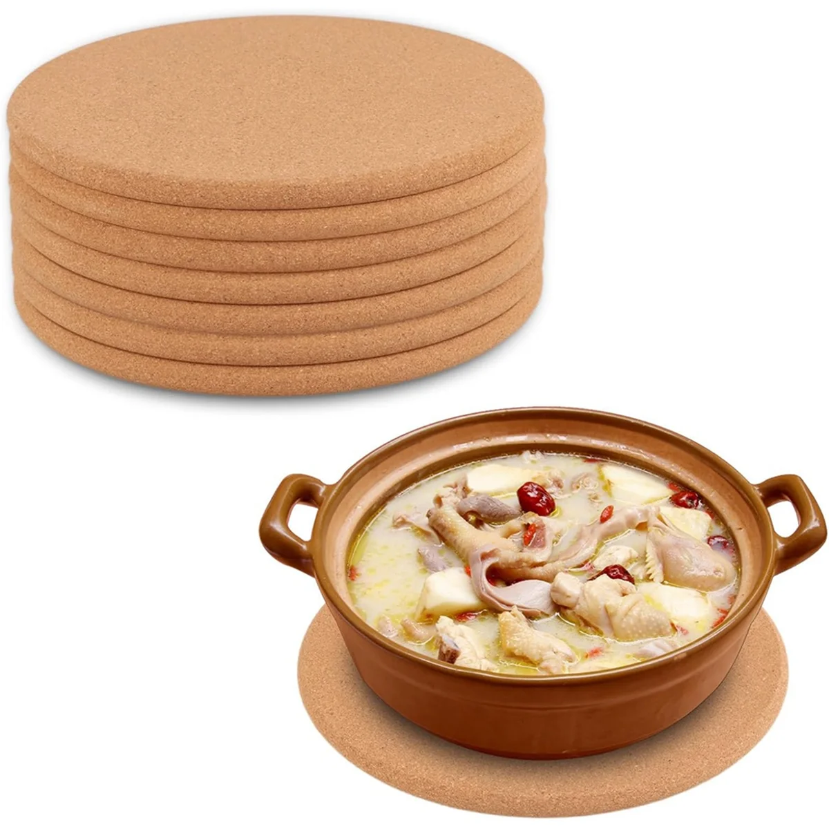 حزمة من 8 قواعد أكواب من الفلين، قواعد أكواب دائرية من الفلين، قواعد أكواب الفلين للأواني، أطباق الخزف، المقالي، المطبخ والمطعم ST