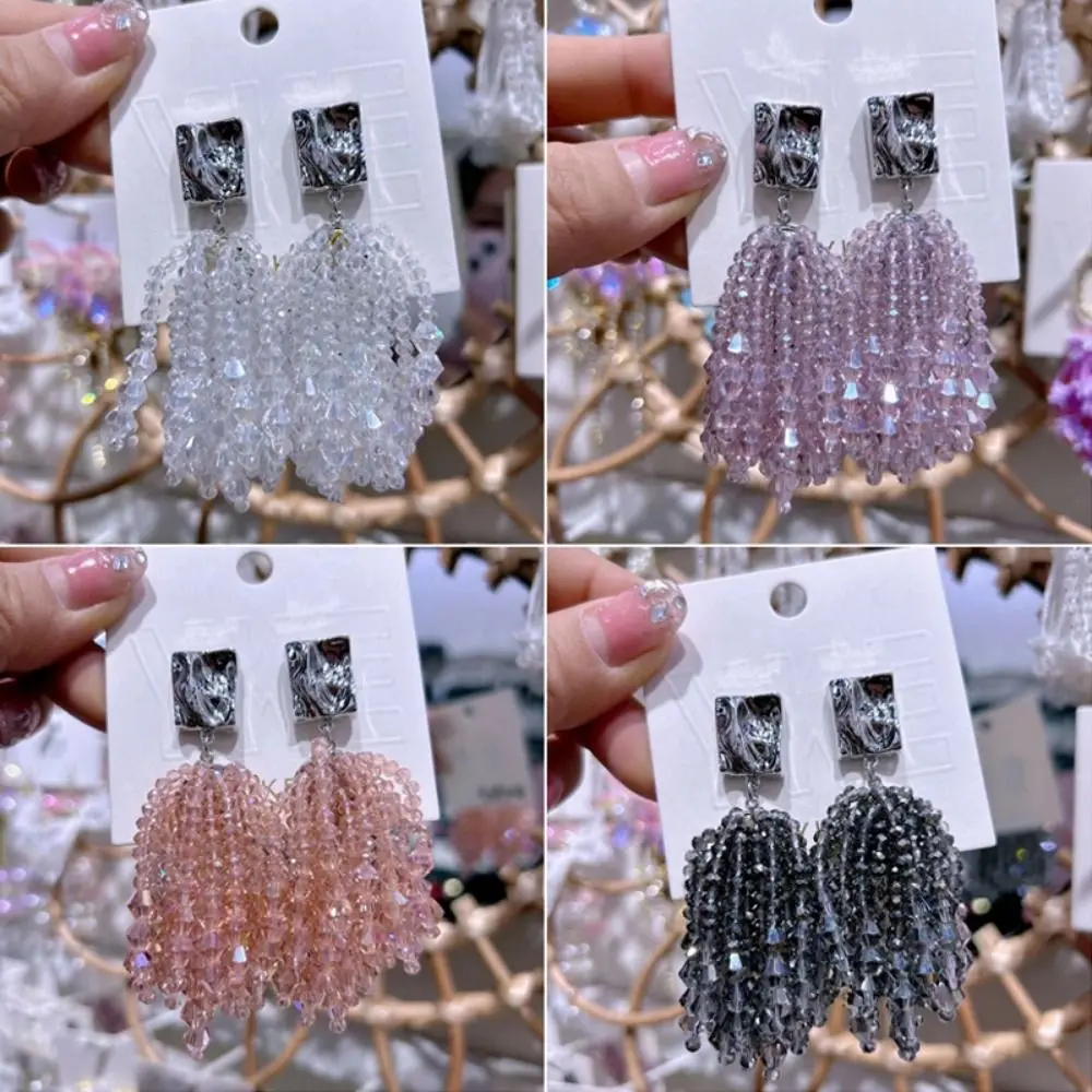 

Bridal Jewelry Tassel Earrings Women's Accessories Sparkling Exaggerated Ear Studs Beaded Crystal Earrings Travel Vacation