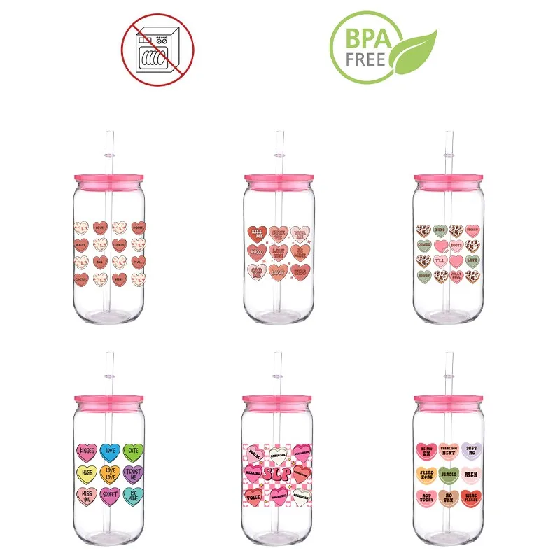 

Love Colorful Design Printed Transfer BPA Free Plastic Straw Fashion Gril Cup Comes With Sreaw And Cup Lid Can Coffee 16 OZ