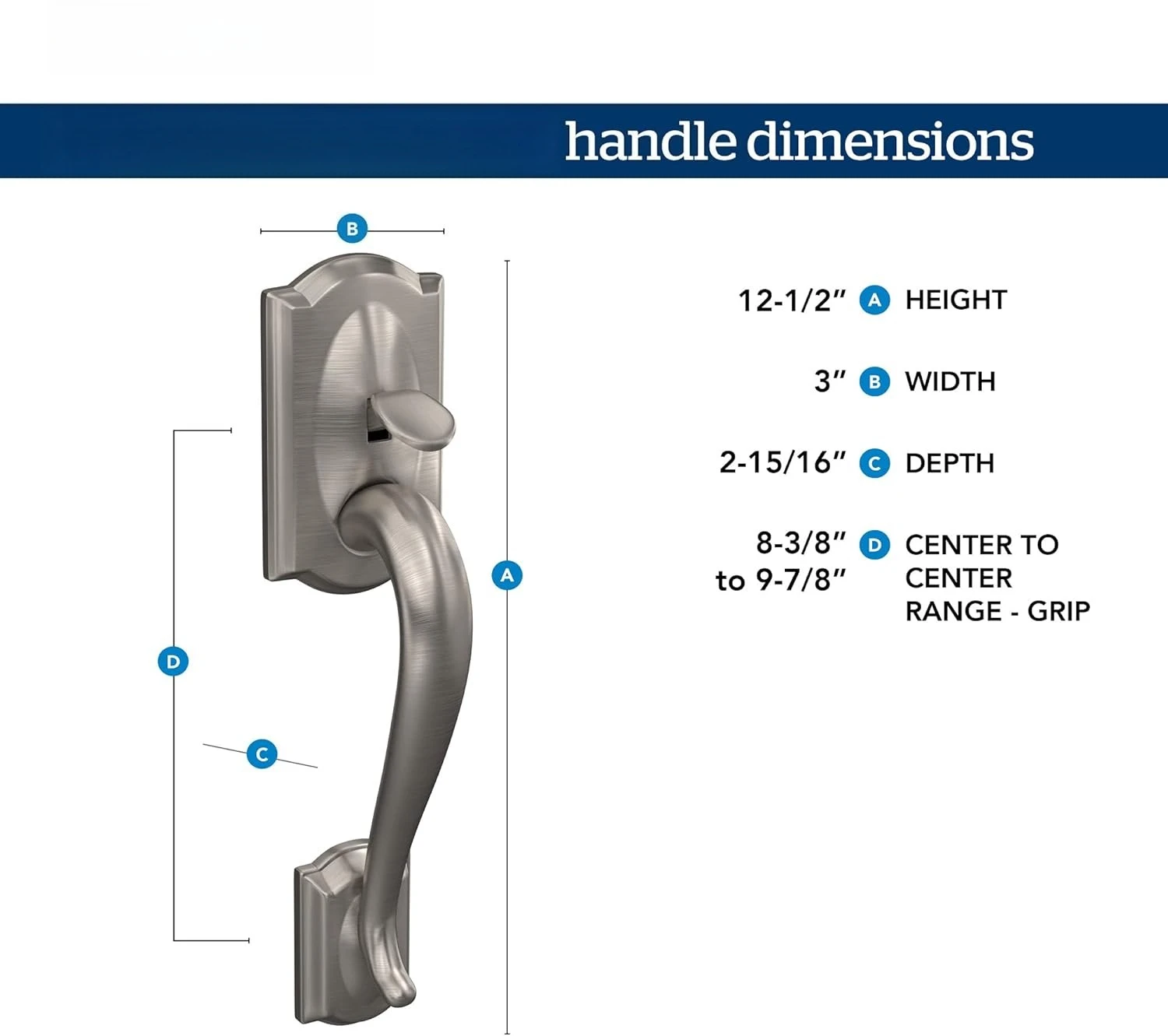 ZZZ FE285 CAM 505 ACC 605 LH Camelot Front-Eingangsgriff-Set mit linkshändigem Akzenthebel, unterer halber Griff, helles Messing