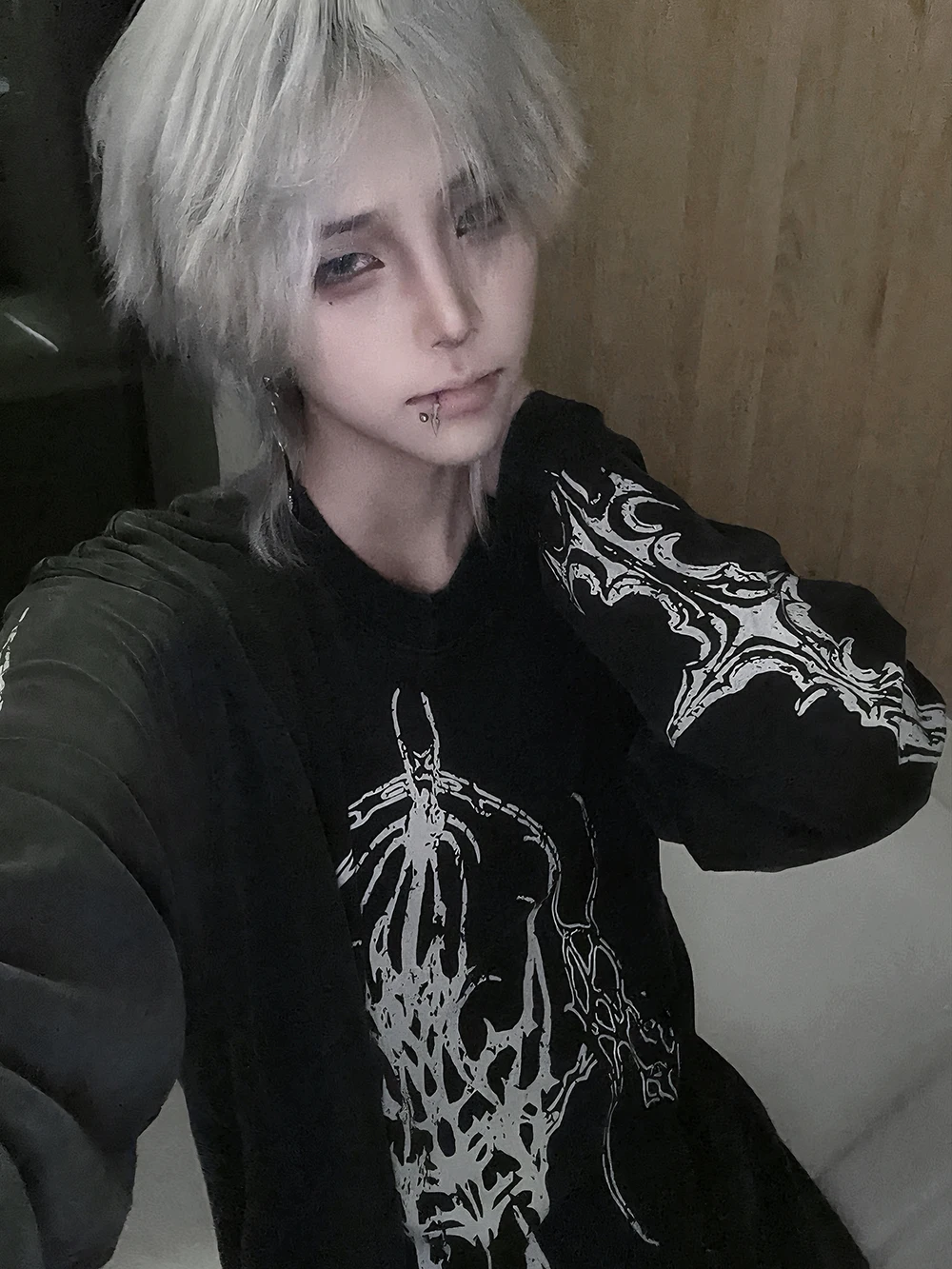 

Черно-серая свободная винтажная футболка в стиле субкультуры в готическом стиле Wasteland с длинными рукавами, топ унисекс, женская футболка большого размера