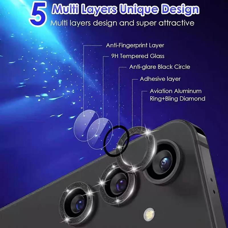 Full Cover Metal Ring Glitter Tempered Glass Camera Protector For Samsung Galaxy Z Flip Fold 8 Ultra 7 6 5 4 Camera Protection view 2