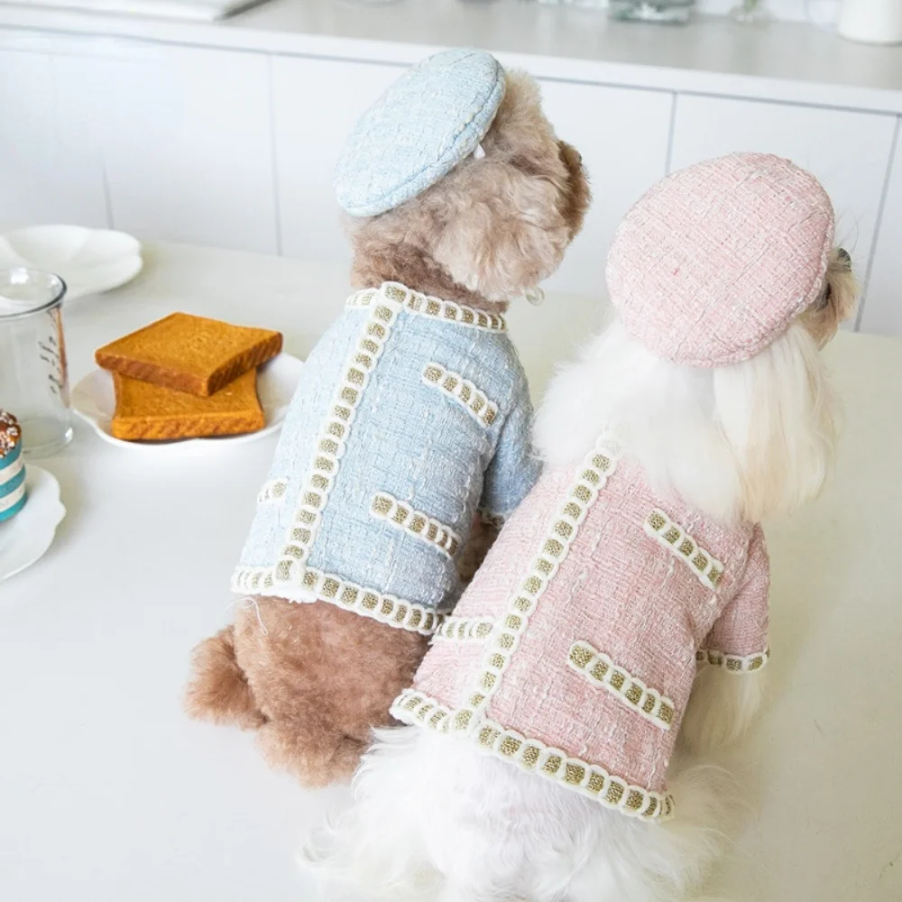 Autumn Winter Pet Woolen Clothes Cute Blouse Set Plush Coat Cat Dog Teddy Yorkshire Maltese with Hat Dog Costume Puppy Clothes