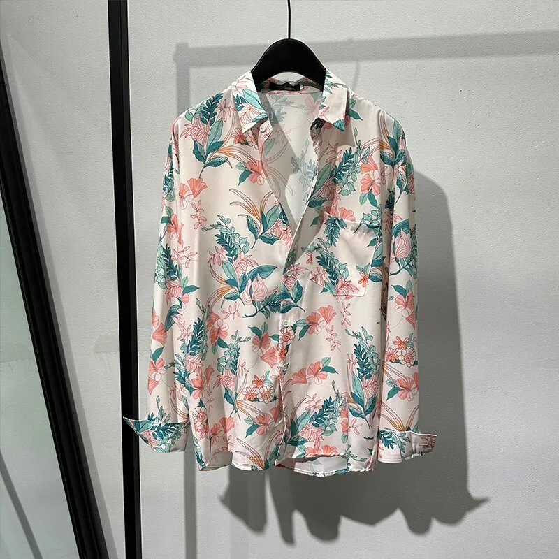 Retro Printed Shirt Men's Fashion Handsome Design Sense Loose Temperament Non-Ironing Draping High Street Style Thin Coat