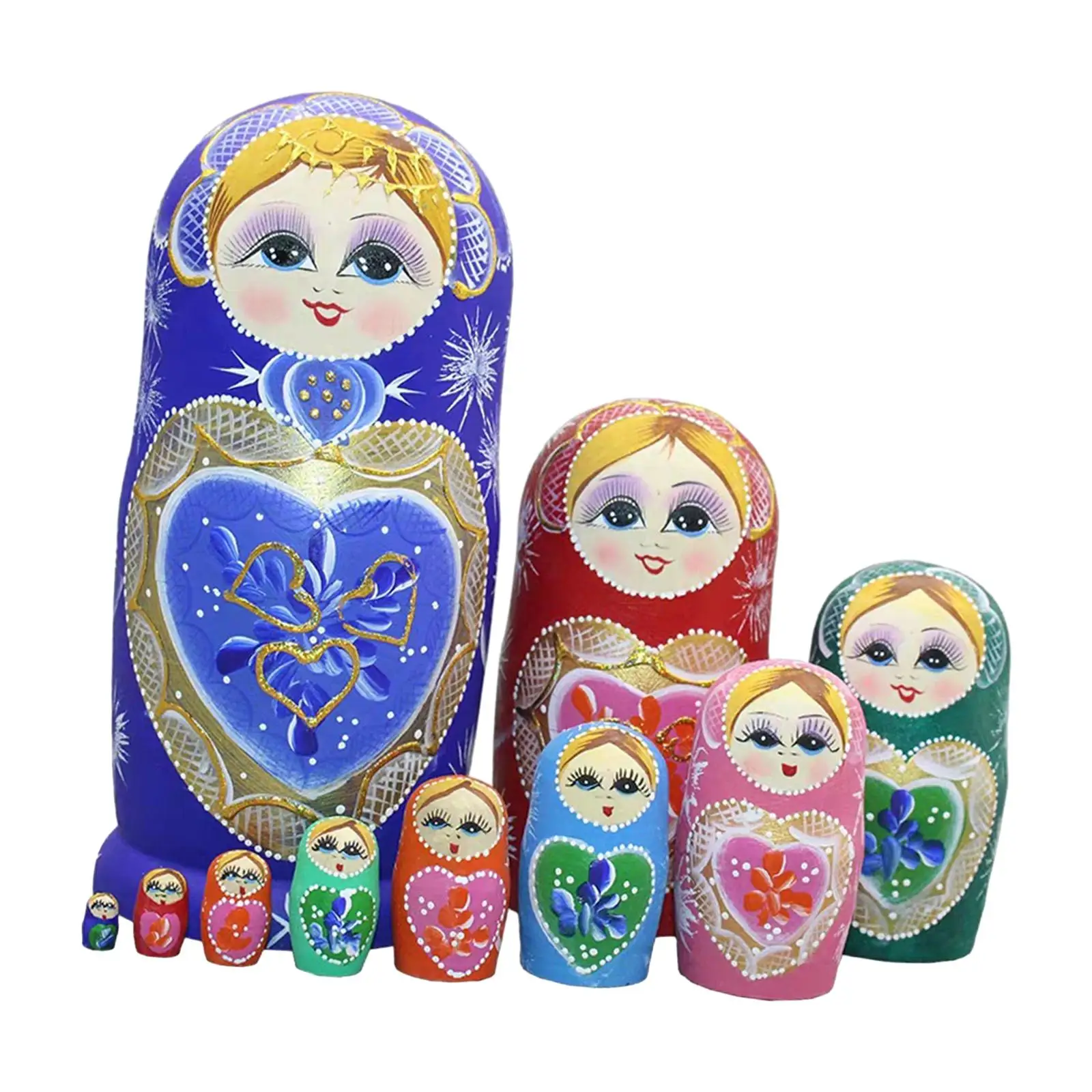 

Nested Set Handmade Wooden Toys Collectible Hand Painted Basswood Russian Nesting Dolls for Desktop Office Party Festival Decor