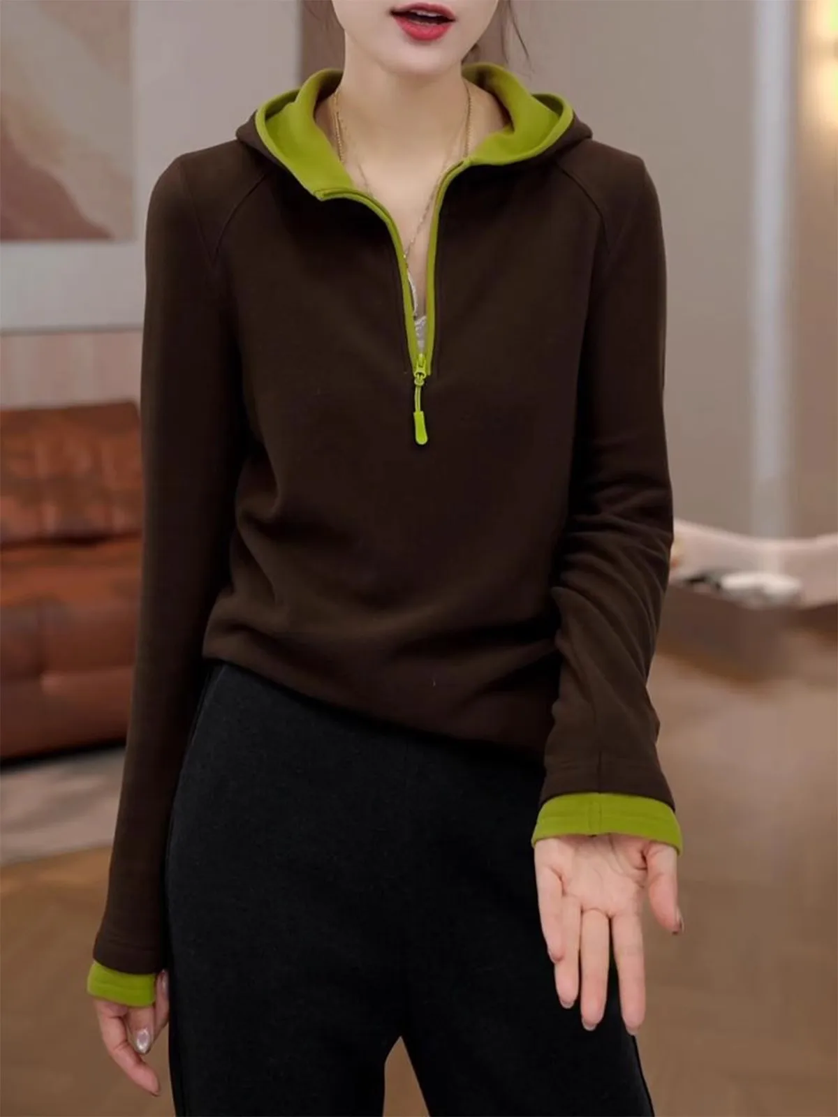 

Женская основа с капюшоном irt Зимняя внутренняя одежда на молнии с длинным воротником Sve f Теплый повседневный топ Цвет Blo Design Модный уличный S...