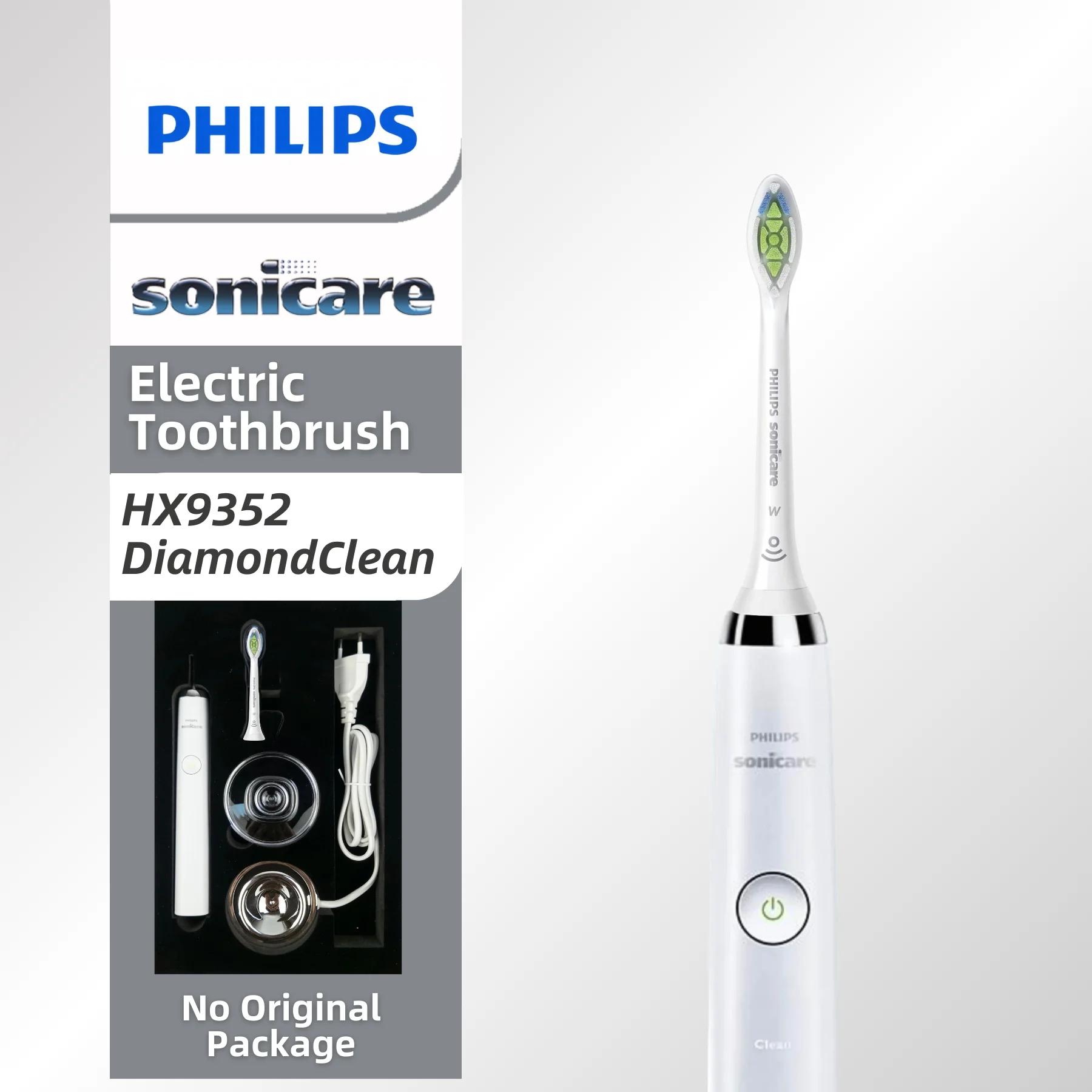 Philips Sonicare DiamondClean Electric Toothbrush Single Handle HX9352, with 2 Philips Brush Heads W3 and charger