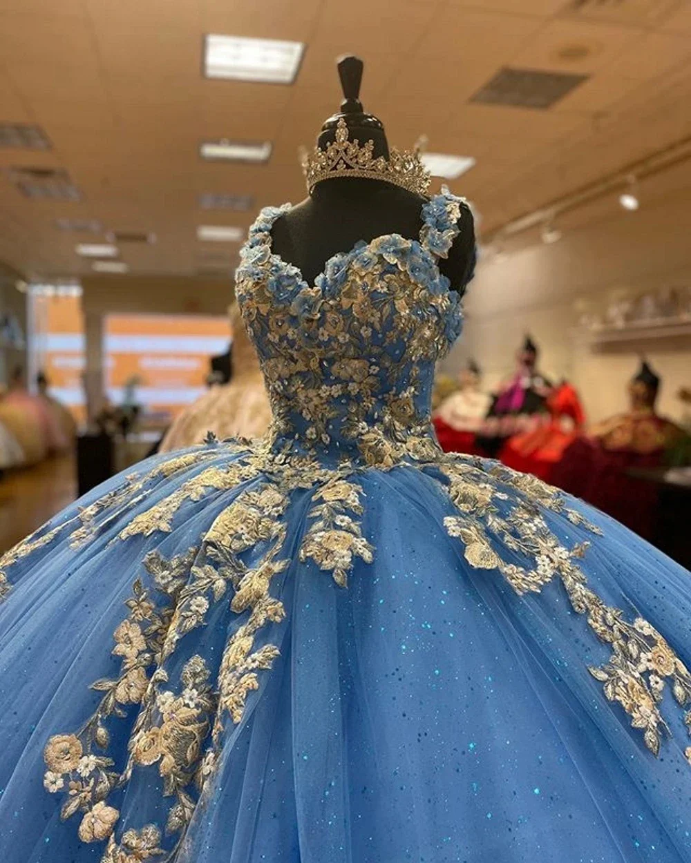 Gillter-Robes Quinceanera bleu clair avec appliques dorées, robe en tulle sexy à bretelles spaghetti, robe éducative de 15 ans, fête charmante, quoi que ce soit