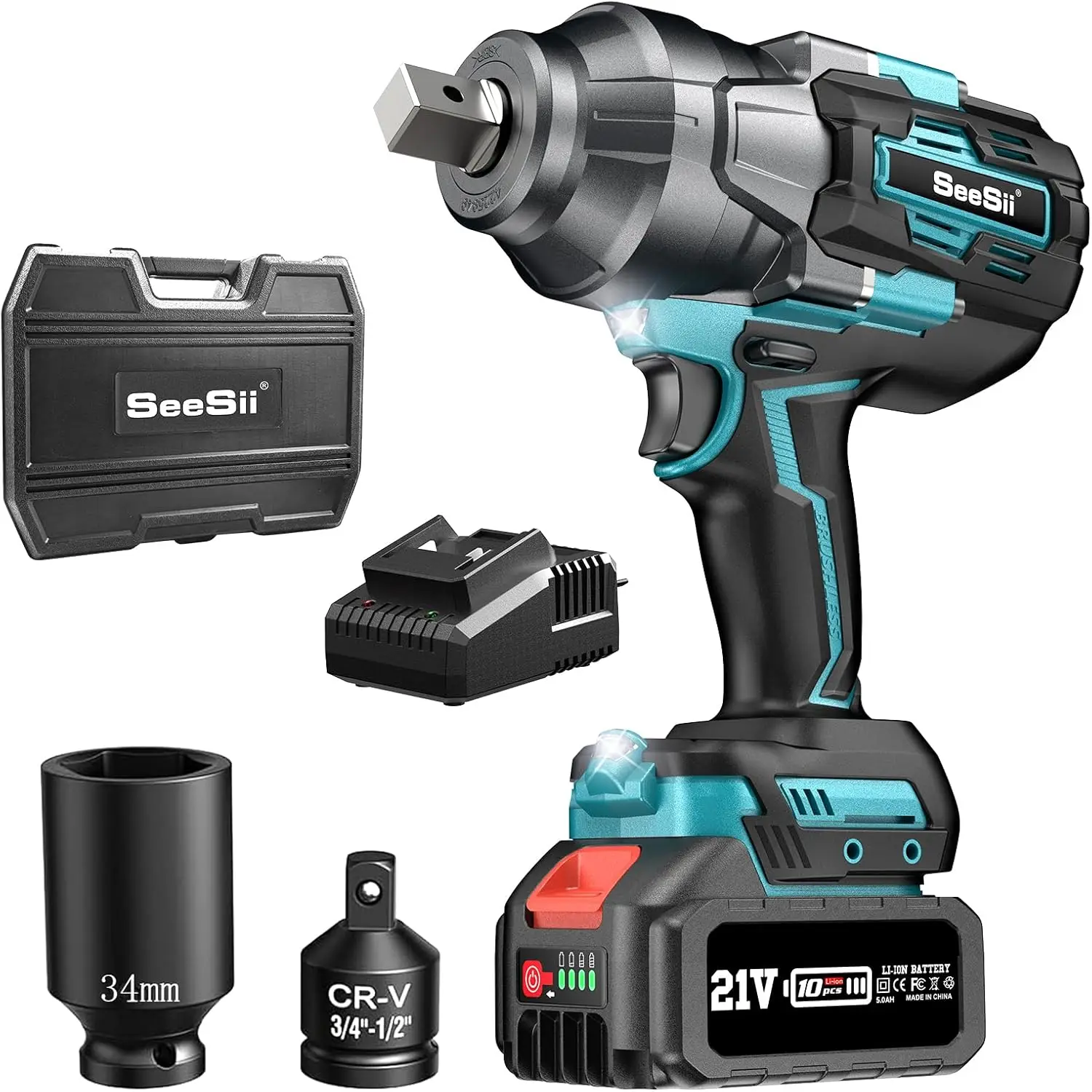 

Cordless Impact Wrench, 1180Ft-lbs(1600N.m) High Torque Impact Gun 3/4", Brushless Impact Wrench w/ 5.0Ah Battery & Fast