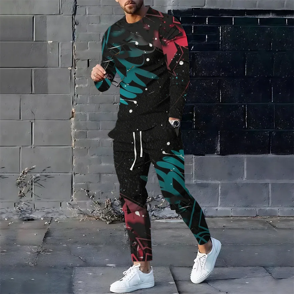 Men 2 Piece Suit Men's Long Sleeved T-shirt+Trouserst 3d Printed Jogger Sportswear Fashion Harajuku Streetwear O-neck Tracksuit