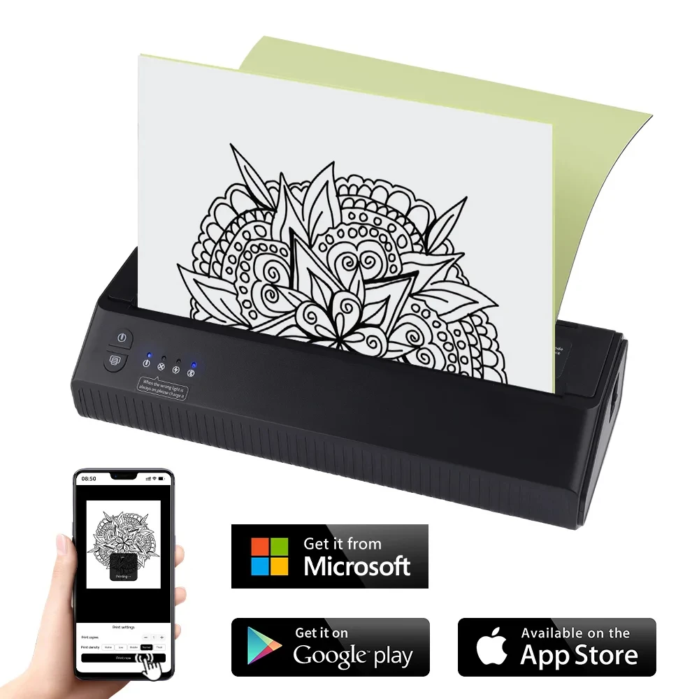 Portable Wireless Tattoo Printer Thermal Printer Transfer Bluetooth USB Mobile Machine Text PDF Document Maker with Paper