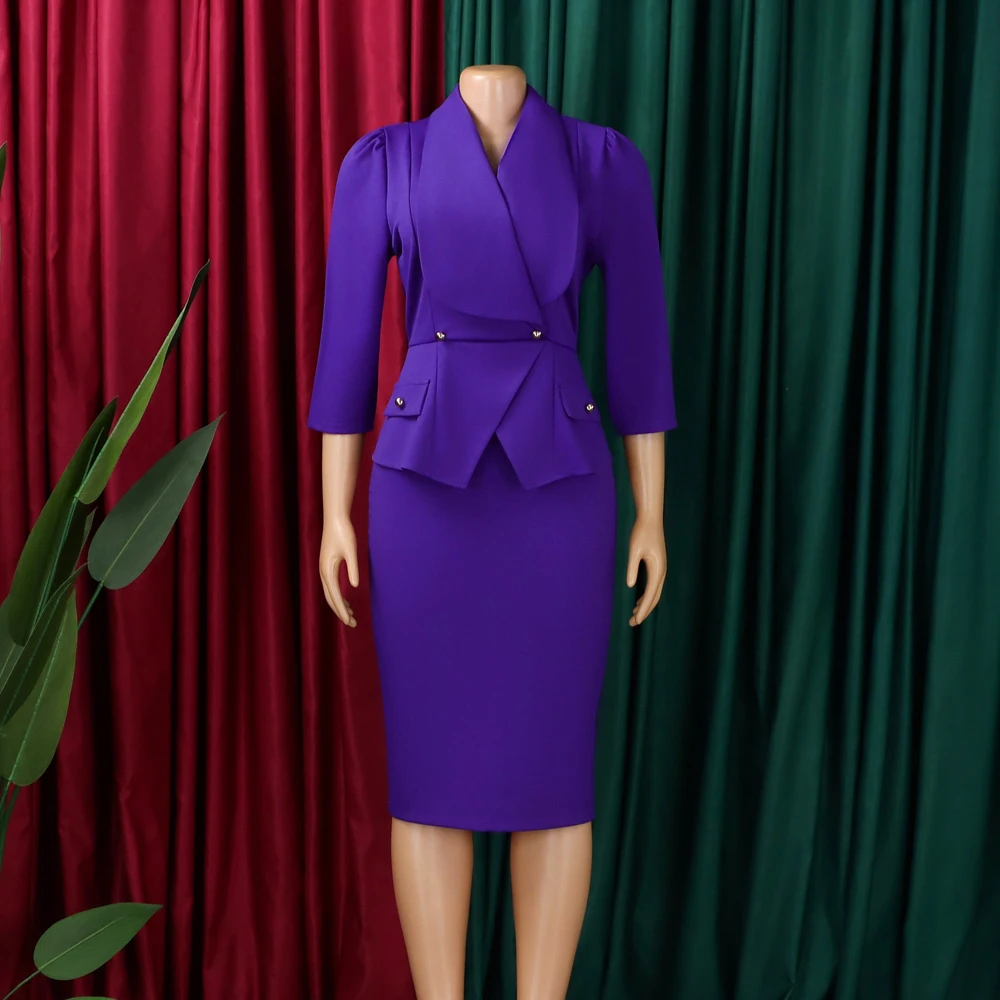 Großer Kragen 3/4 Ärmel Tailliertes Büro-Damenkleid Schönes Modisches Elegantes Afrikanisches Midi-Karrierekleid für Damenmode – Detail 16