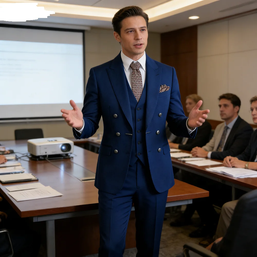 

Ternos Masculino-Men's Lapela Metal Breasted Smoking Cigar Masculine, Formal Tissue, Cigar Masculino