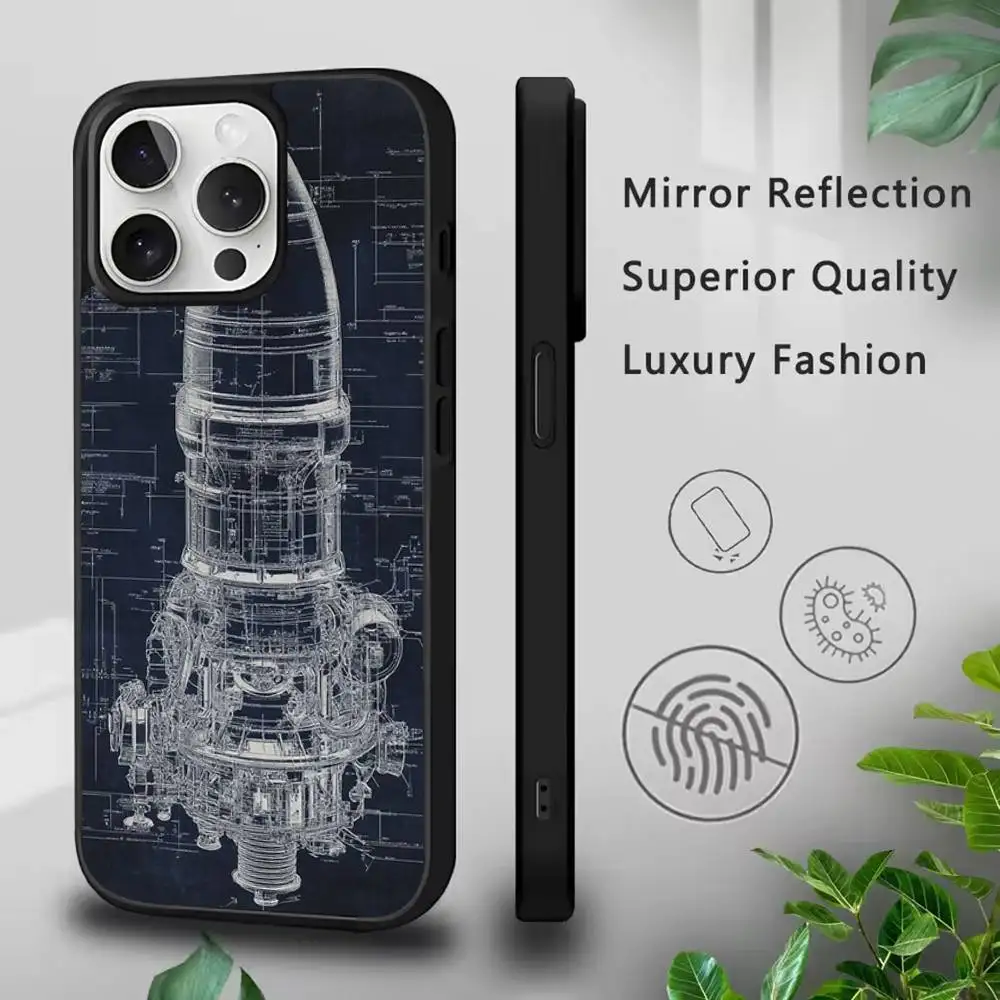 Capa de telefone via satélite Space Rocket para iPhone 17,16,15,14,13,12,11,Pro,Max,Plus,Mini,SE4,E Carregamento sem fio magnético Magsafe