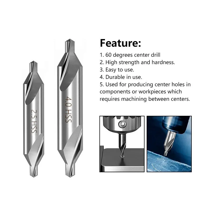 CMCP 1-5mm HSS Combined Center Drill Bit Set 60 Degree Metalworking Hole Drill Bit Hole Cutter Metal Drill Bit 4/5/6/7/8/10pcs