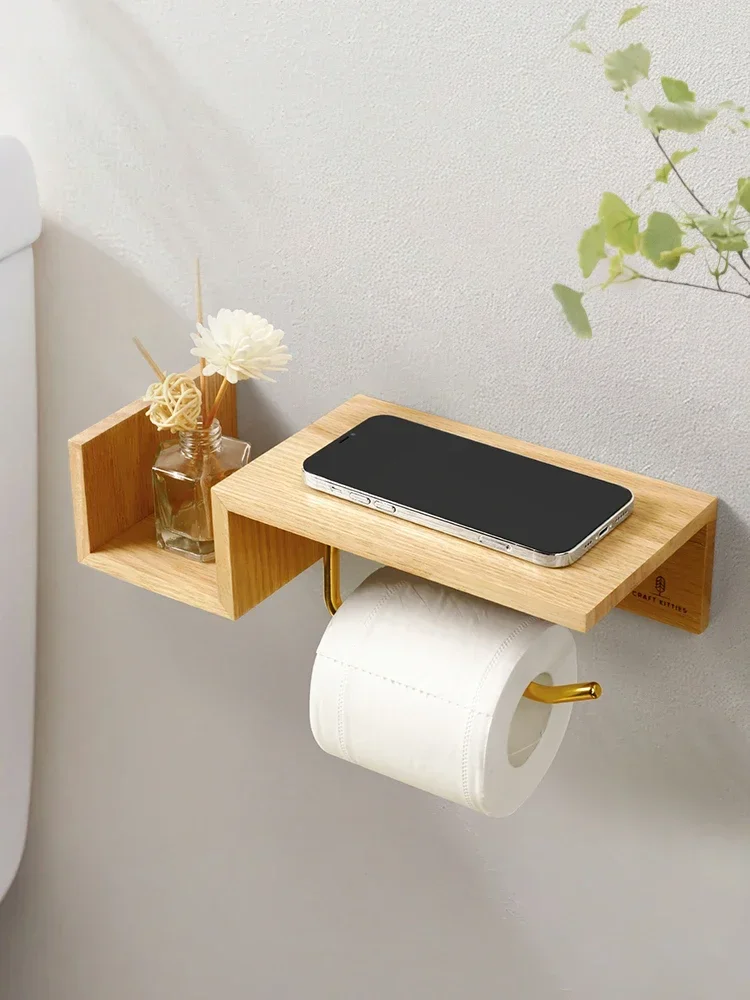 

Bathr accessories Toilet non perforated tissue holder Creative wooden kitchen paper roll holder Storage rack toilet accessories