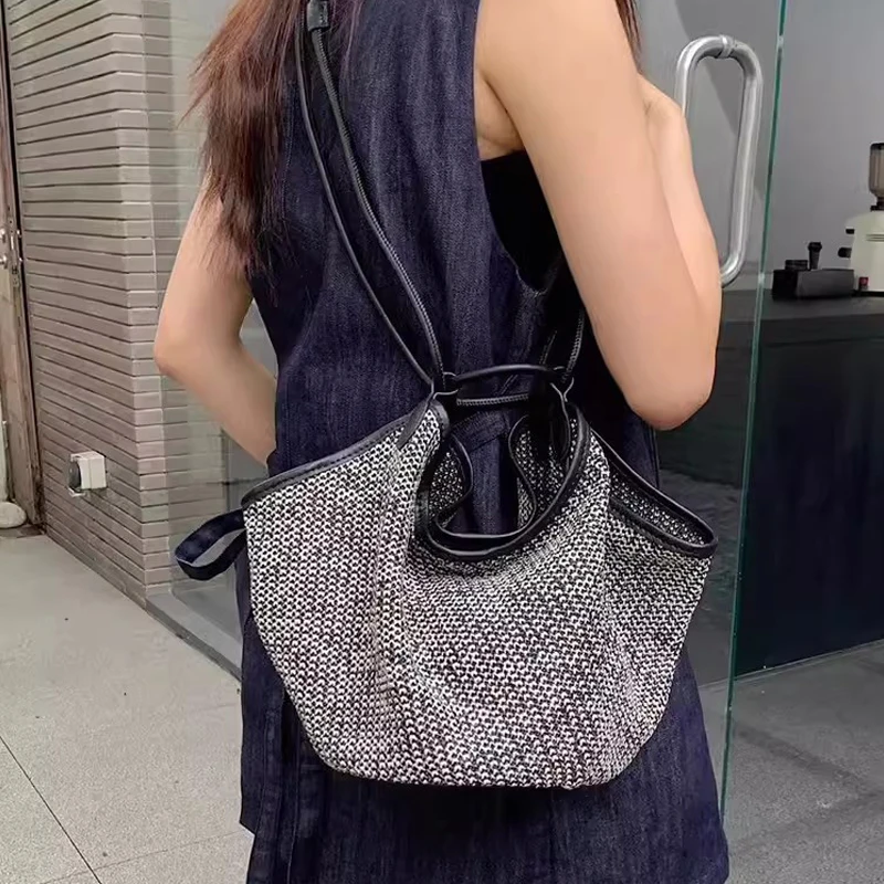 Sac à main en paille tissé pour femmes, sac à bandoulière décontracté, petit fourre-tout de plage, sac à main shopper pour voyage et vacances, mode initiée, été, E27