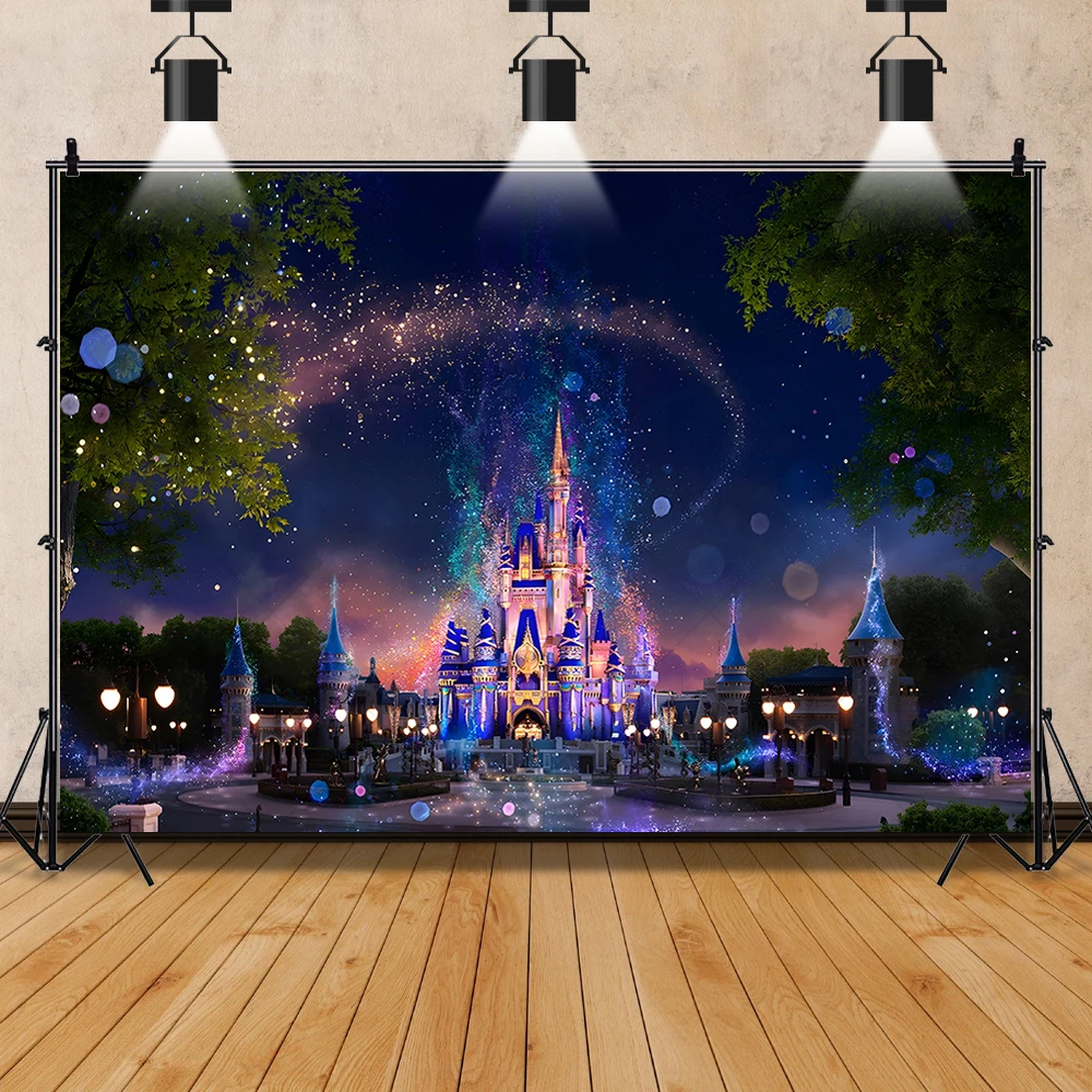 Bannière de ixd\'Anniversaire Disney Land Castle, enquêter d\'Artifice, Arrière-Plan Personnalisé, Affiche de Photographie de Chambre de Bébé, Décor