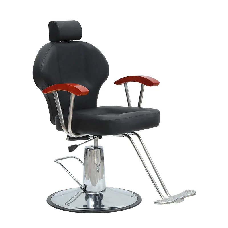 

Classic Barber Chair Wooden Armrest Hairdressing Chair Can be reclined and lifted