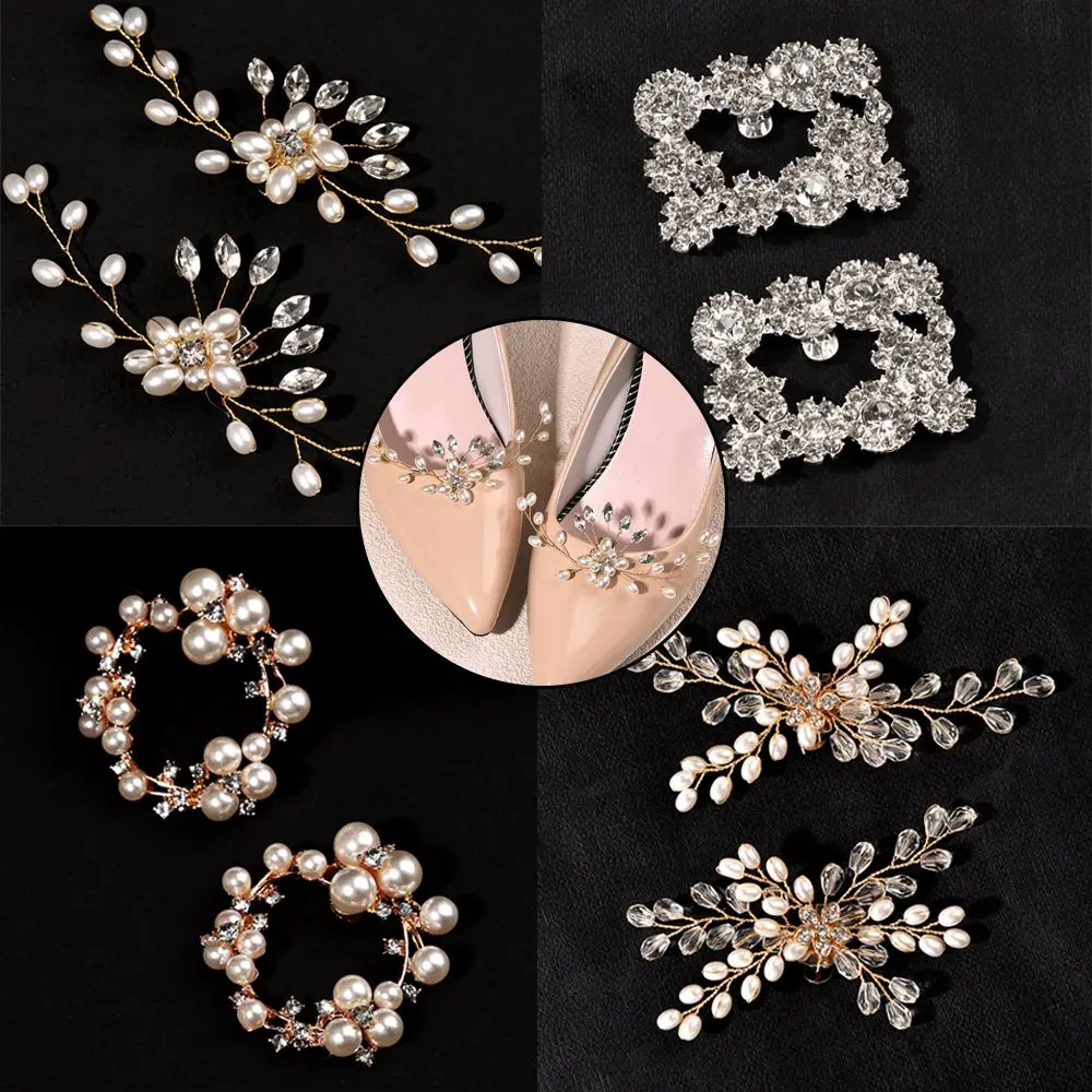 1 Pair Bag Pendant High Heel Brooch Charm Buckle Wedding Shoes Decorations Pearl Shoes Clip Shiny Clips