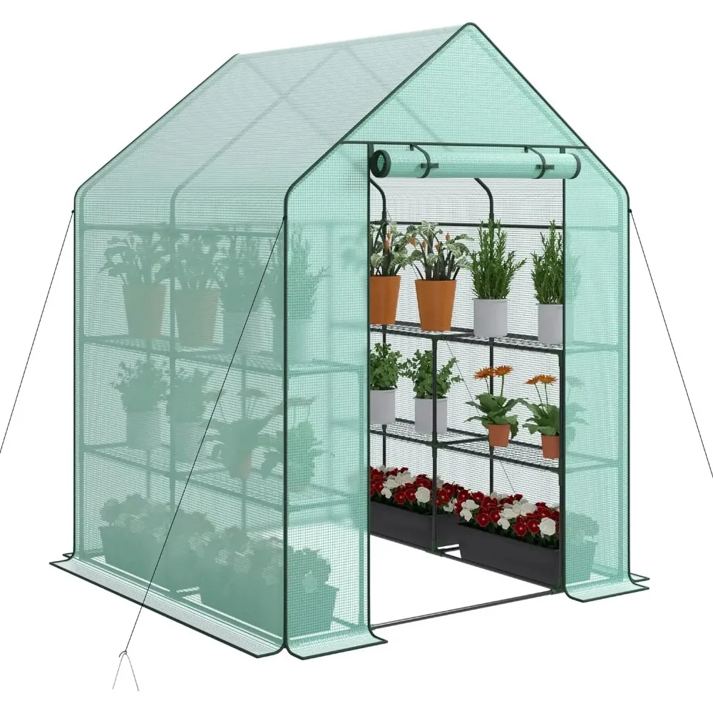 

Walk-in Greenhouse for Outdoors, 57 x 57 x 77 inch, Portable PE Cover Greenhouse with Anchors and Ropes Indoor Outdoor-3 Tier 8