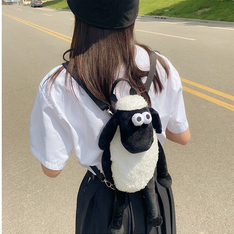 Anime Kawaii Black Lamb Backpack Large Capacity Plush Doll Toy Valentine\'s Day Birthday Christmas For Children Girl