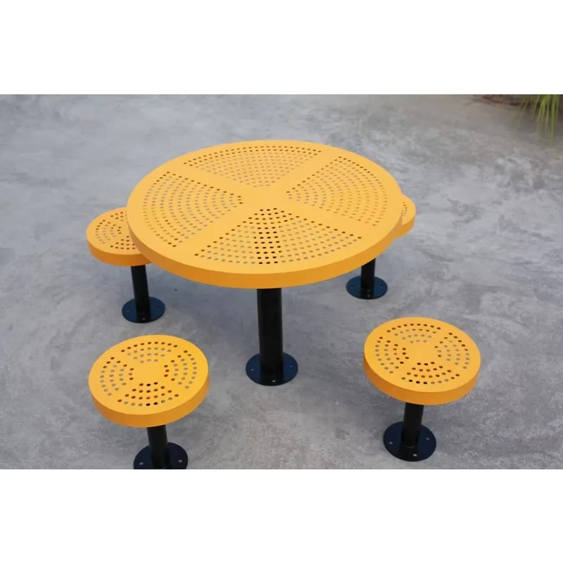 Outdoor furniture Commercial round steel camping table with seat Metal cafe table and chair set