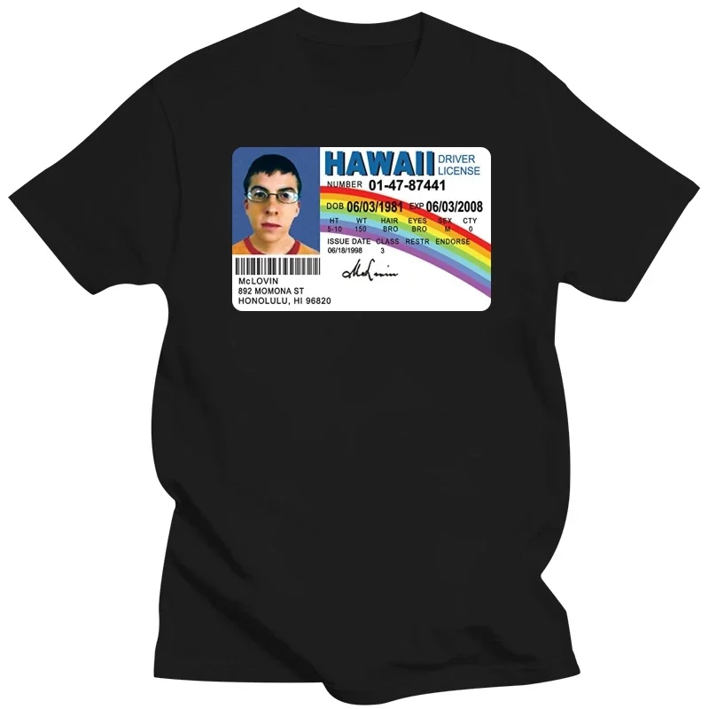 

Летняя мужская Футболка Camisa masculina Mclovin с рисунком карты личности супер плохой гейк мужские Графические футболки Повседневная хлопковая футболка для подростков крутые футболки топы