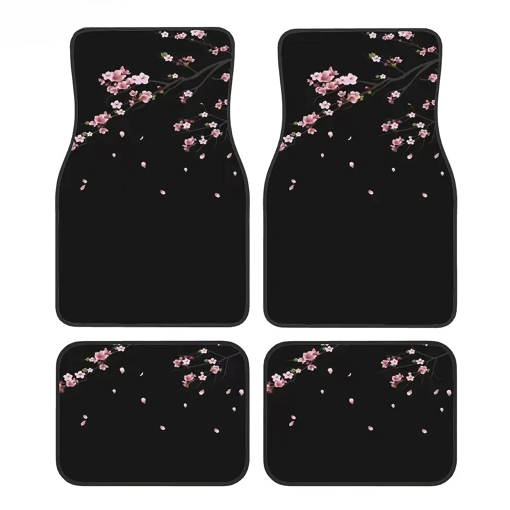 4-Pack Cherry Blossom Print Car Floor Mats - Soft Easy Clean Install, Anti-Slip Durable, Stylish, Fits Most Vehicles, Gift