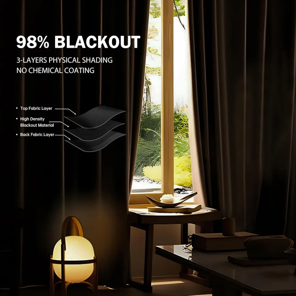 Extra Wide Blackout Room Divider Curtains with Ceiling Mounted Track Sets for Bedroom Privacy Partition